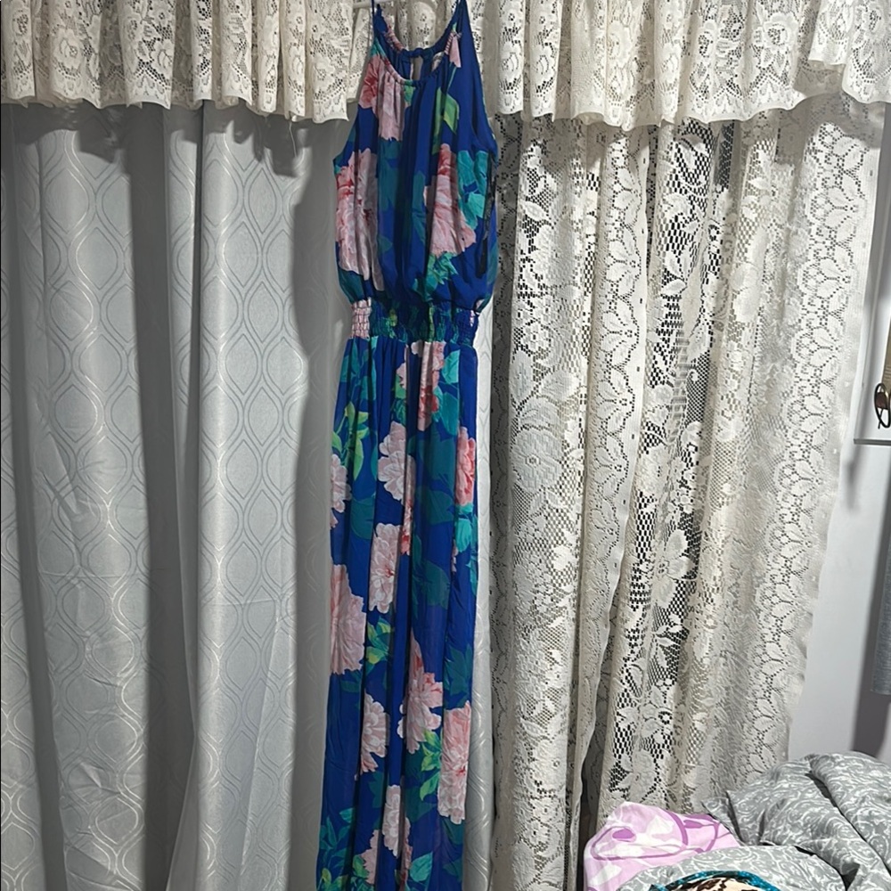 Sweet Storm Blue Floral Maxi Dress